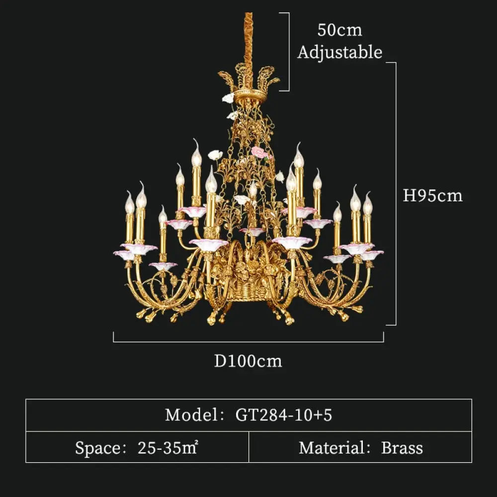 6/8/15 Lights French Pastoral Copper Flower Basket Chandelier European Style Classic Living Dining
