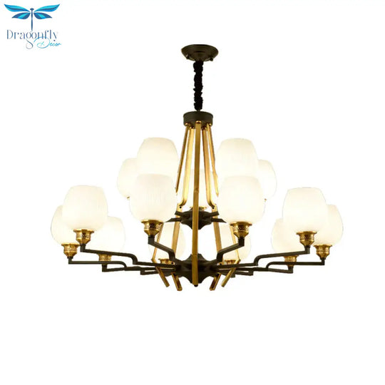6/8/15 Lights Frosted Glass Pendant Chandelier Traditional Brass Cup Living Room Hanging Ceiling