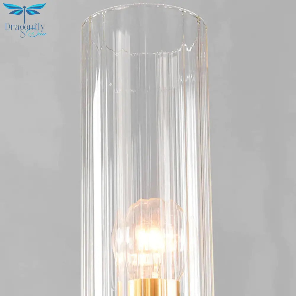 6/8 Lights Pendant Light Classic Tube Clear Glass Hanging Chandelier In Black/Gold With Wheel Design