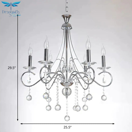 6 Bulbs Flameless Candle Chandelier Lighting With Clear Crystal Accent Vintage Stylish Pendant Lamp
