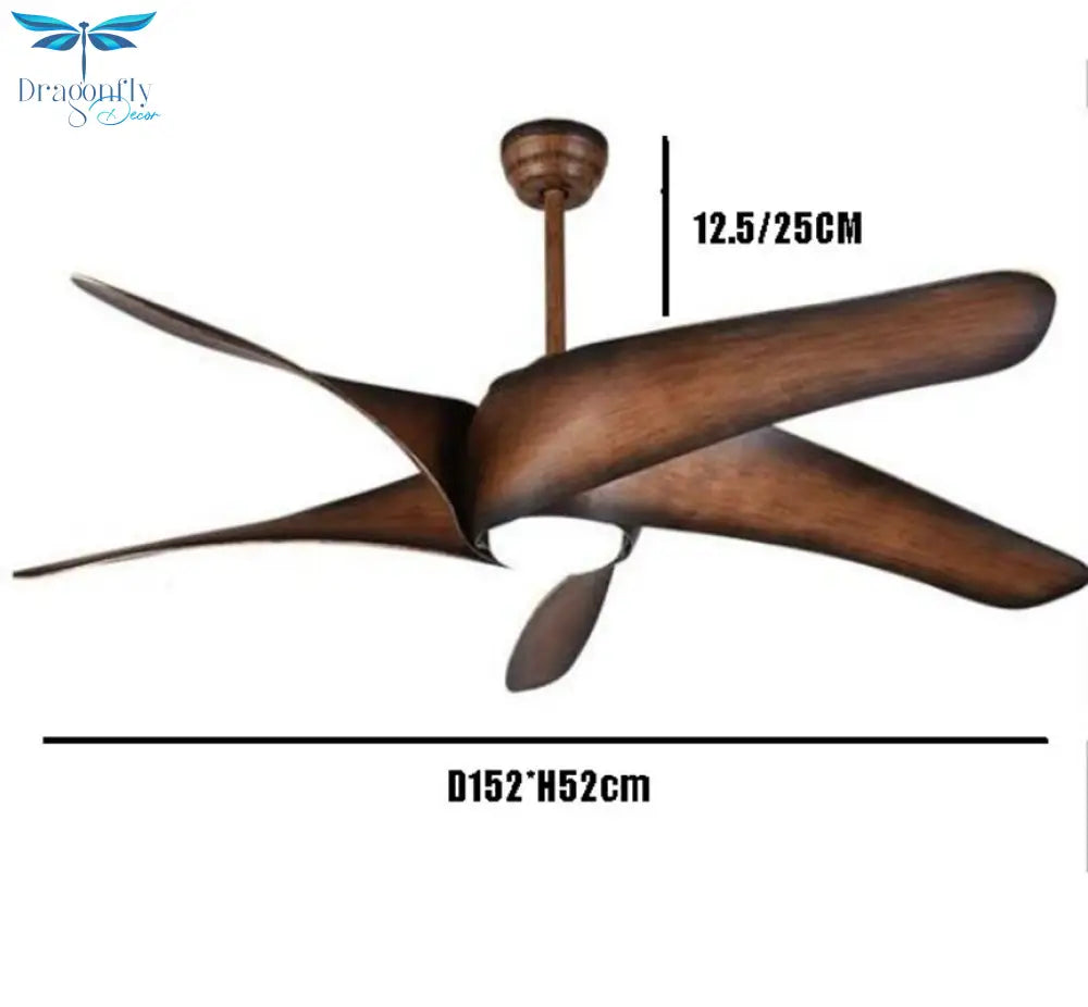 60 - Inch Nordic Brown Vintage Ceiling Fan - Features Led Lights And Remote Control Ideal For