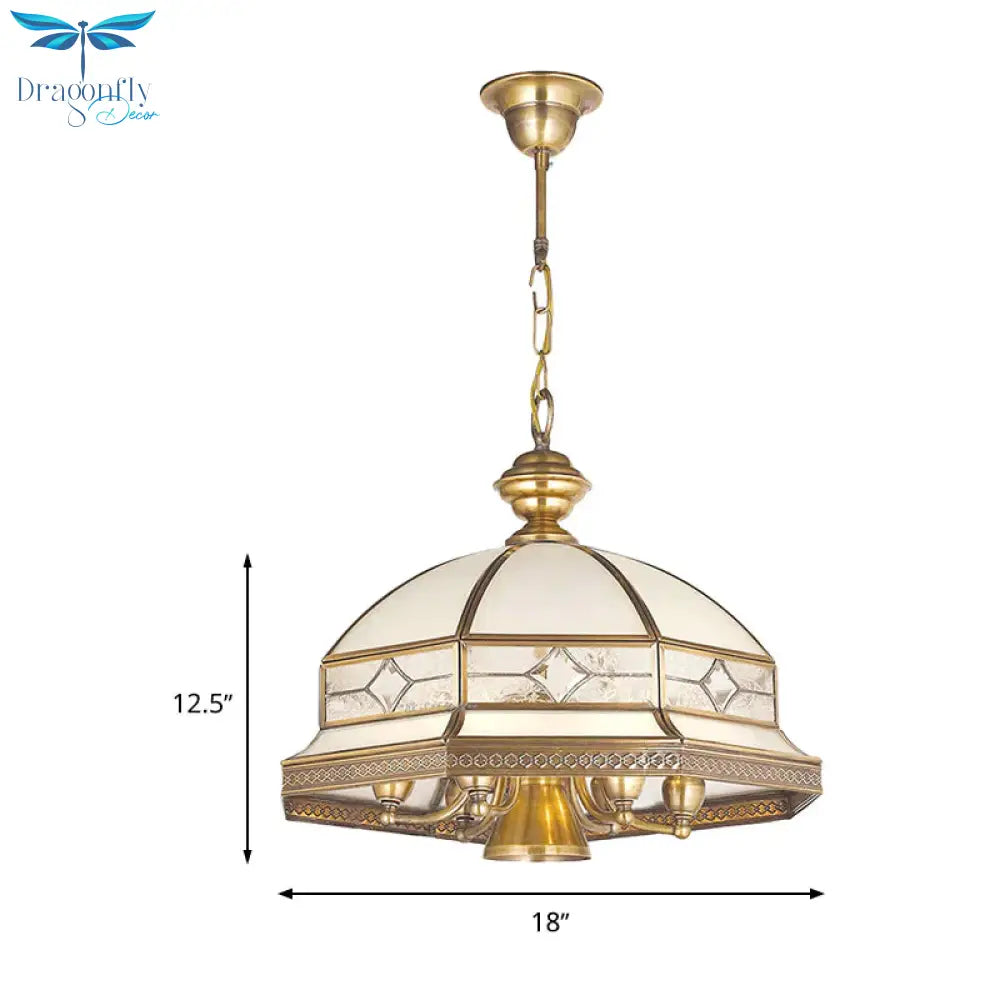 7 Bulbs Sandblasted Glass Chandelier Colonial Gold Dome Living Room Pendant Lighting Fixture