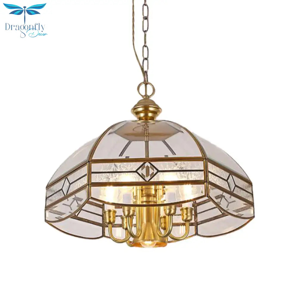 7 Lights Chandelier Pendant Light Colonial Dome Clear Glass Suspension Lamp For Dining Room