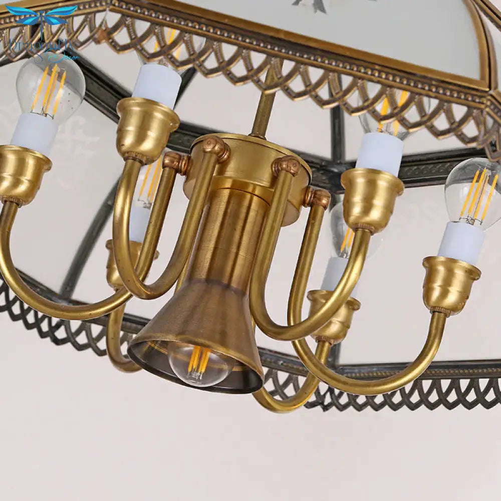 7 Lights Chandelier Pendant Light Colonial Dome Clear Glass Suspension Lamp For Dining Room