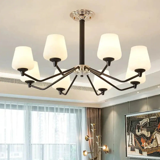 8/10 Lights Sputnik Chandelier Traditional Black Milky Glass Pendant Light Fixture With Cup Shade 8