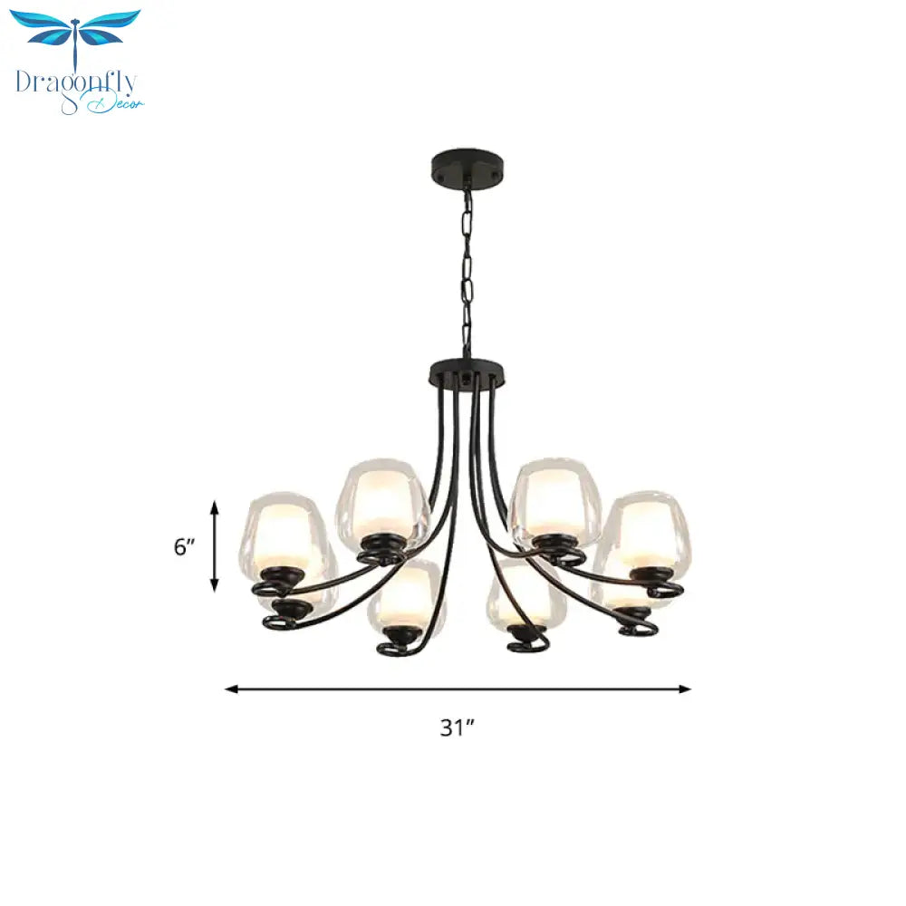 8 Lights Chandelier Light With Cylinder Shade Double - Layered Glass Classic Living Room Ceiling