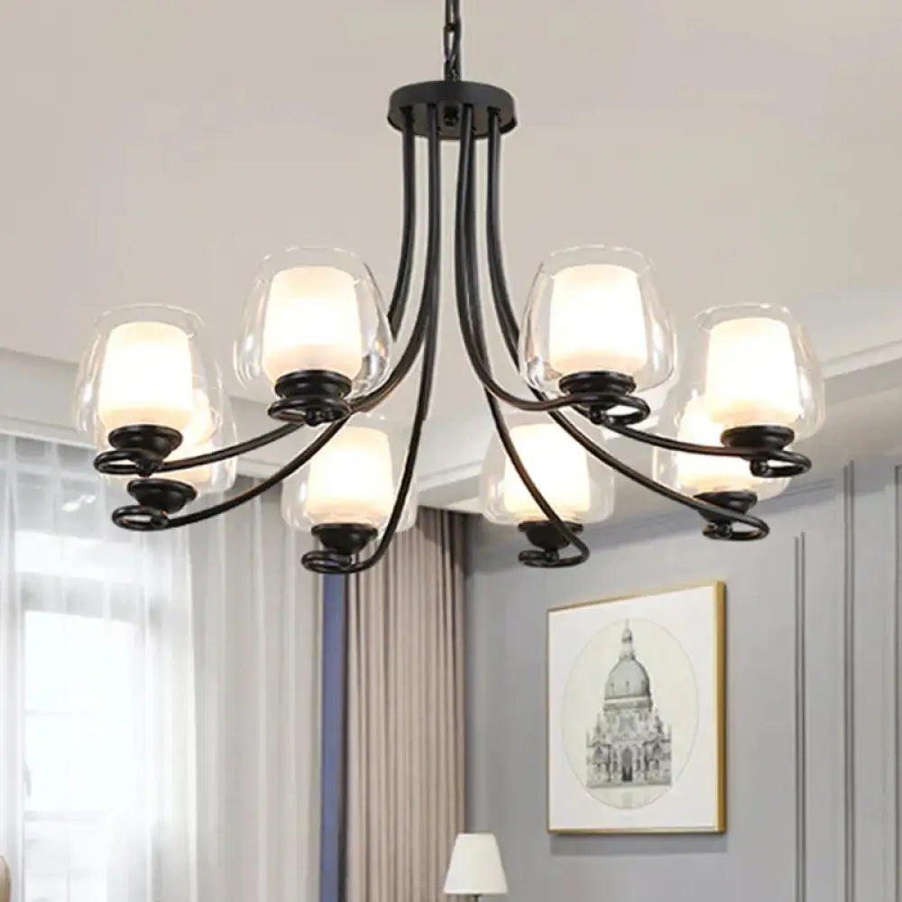 8 Lights Chandelier Light With Cylinder Shade Double - Layered Glass Classic Living Room Ceiling
