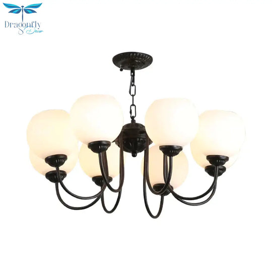 8 Lights Globe Chandelier Pendant Light Traditional Black Finish White Glass Up Hanging Lamp