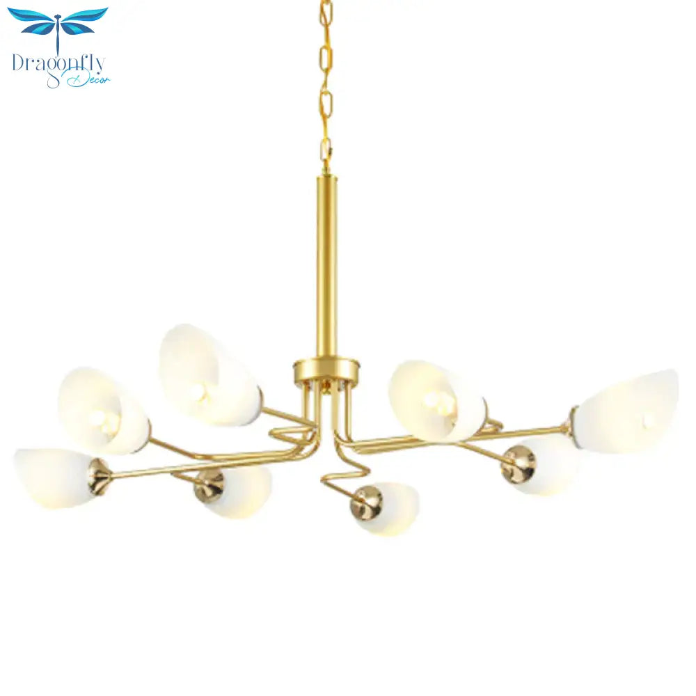 8 Lights Pendant Light Traditional Oval Frosted Glass Hanging Chandelier In Brass For Living Room