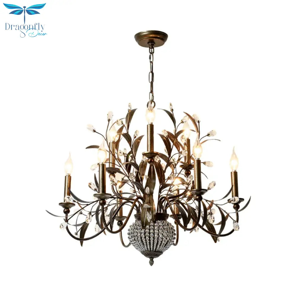 9 Bulbs Branch Ceiling Chandelier Contemporary Metal Suspended Lighting Fixture In Antique Brass