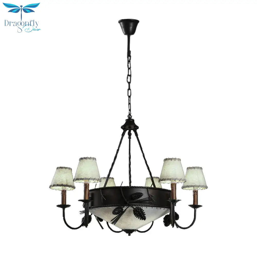 9 Lights Ceiling Light Country Domed Frosted Glass Hanging Chandelier In Black For Dining Room With