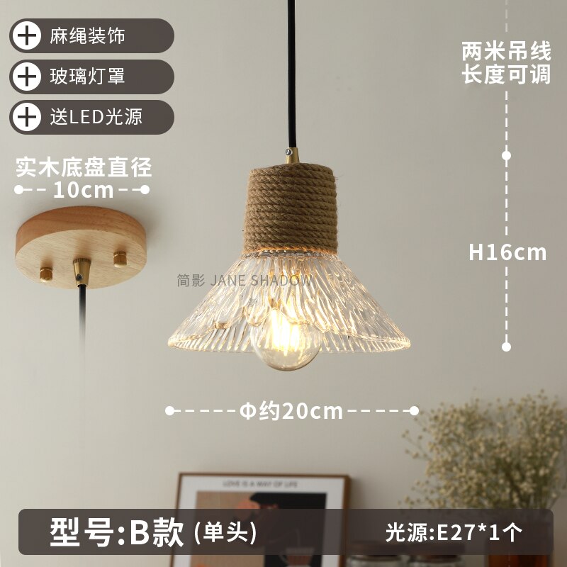 Designer  Industrial Glass Hemp Rope Pendant Lights LED E27 Individual Hanging Lamp Loft  Decor Restaurant Bar Bedside