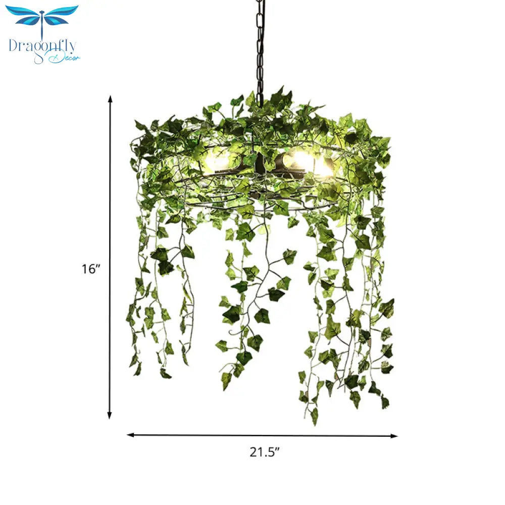 Ã‰Lise - Black Metal Plant Chandelier Lamp Round 5 Bulbs Antique Hanging Ceiling Light For