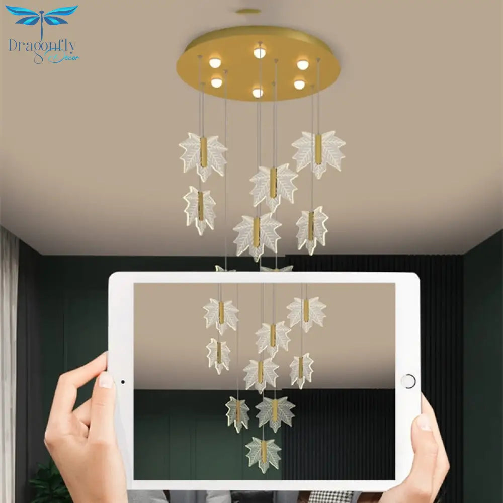 Acrylic Maple Leaf Pendant Lamp Stairs Chandelier For Bedroom Headboard Living Room Suspendu Lustre