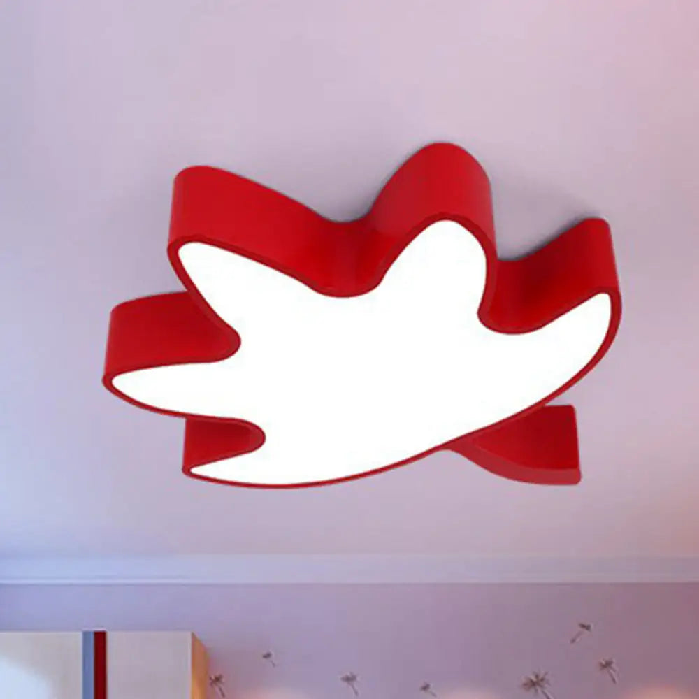 Acrylic Maple Leaf Shaped Cartoon Led Flush Mount Light For Kindergarten Ceiling Red / 18’ White
