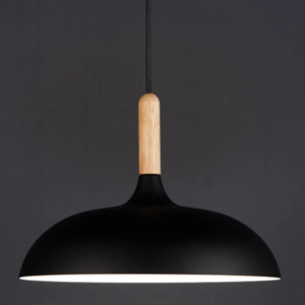 Acubens - Modern Dome Dining Room Drop Pendant With Wooden Top Black