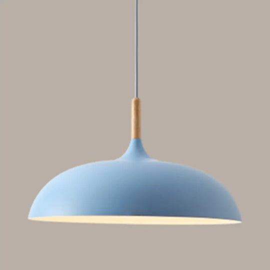 Acubens - Modern Dome Dining Room Drop Pendant With Wooden Top Blue