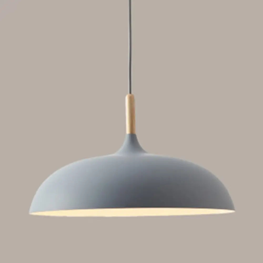 Acubens - Modern Dome Dining Room Drop Pendant With Wooden Top Grey