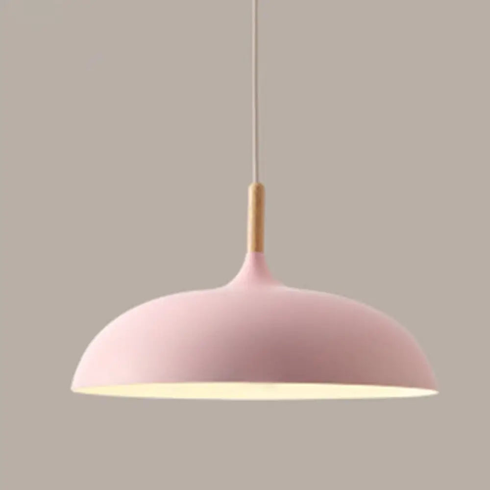 Acubens - Modern Dome Dining Room Drop Pendant With Wooden Top Pink