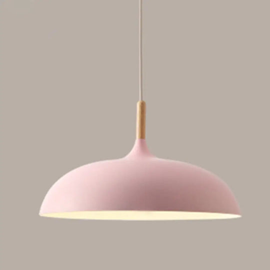 Acubens - Modern Dome Dining Room Drop Pendant With Wooden Top Pink