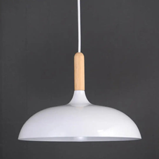 Acubens - Modern Dome Dining Room Drop Pendant With Wooden Top White