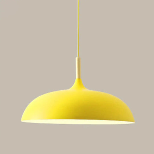Acubens - Modern Dome Dining Room Drop Pendant With Wooden Top Yellow