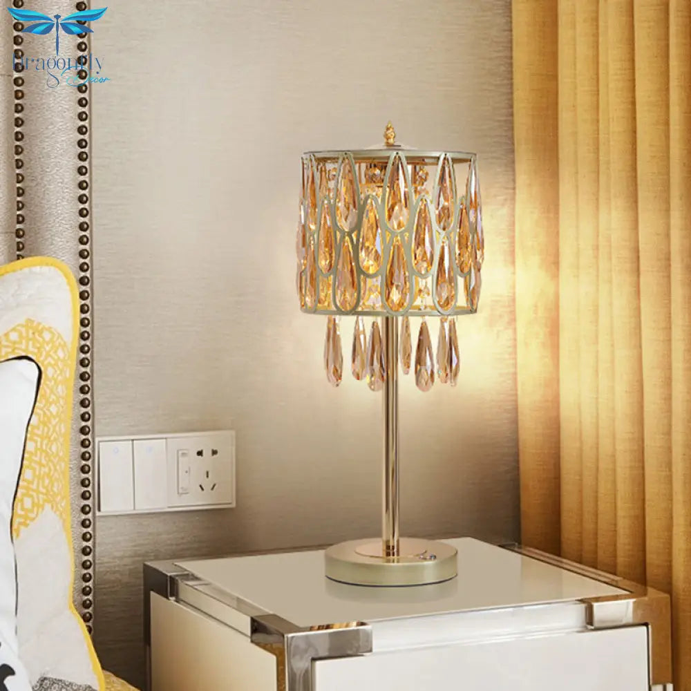 Adalyn - Contemporary Metal Nightstand Lamp With Crystal Raindrops Encrusted.