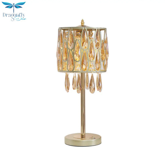 Adalyn - Contemporary Metal Nightstand Lamp With Crystal Raindrops Encrusted.