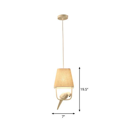 Adeline - Trapezoid Fabric Pendant Light With Resin Bird In Beige 1 /
