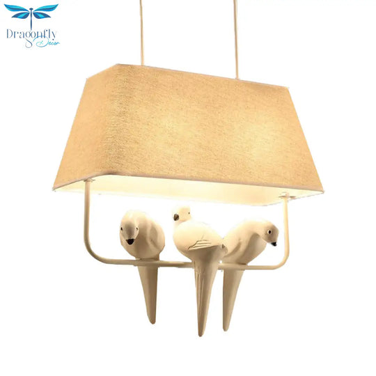 Adeline - Trapezoid Fabric Pendant Light With Resin Bird In Beige