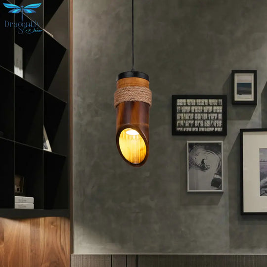Adjustable Bamboo Hanging Pendant Lamp With 1 Light Bulb Lighting