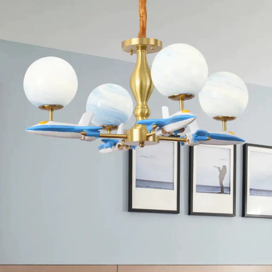 Airplane Kid Bedroom Hanging Lights Metal Cartoon Pendant Blue
