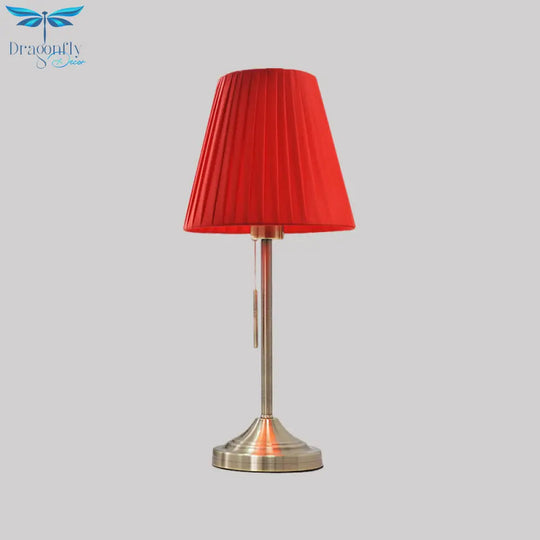 Alaraph - Conic Night Lamp: Modern Pleated Fabric Table Light In Beige/Red