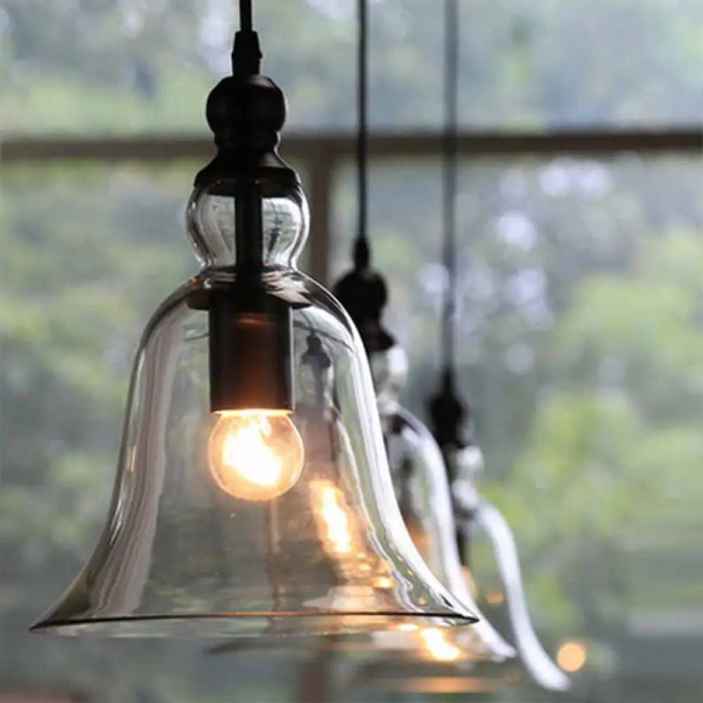 Aldhibah - Black Rustic Bell Glass Pendant Lamp Clear