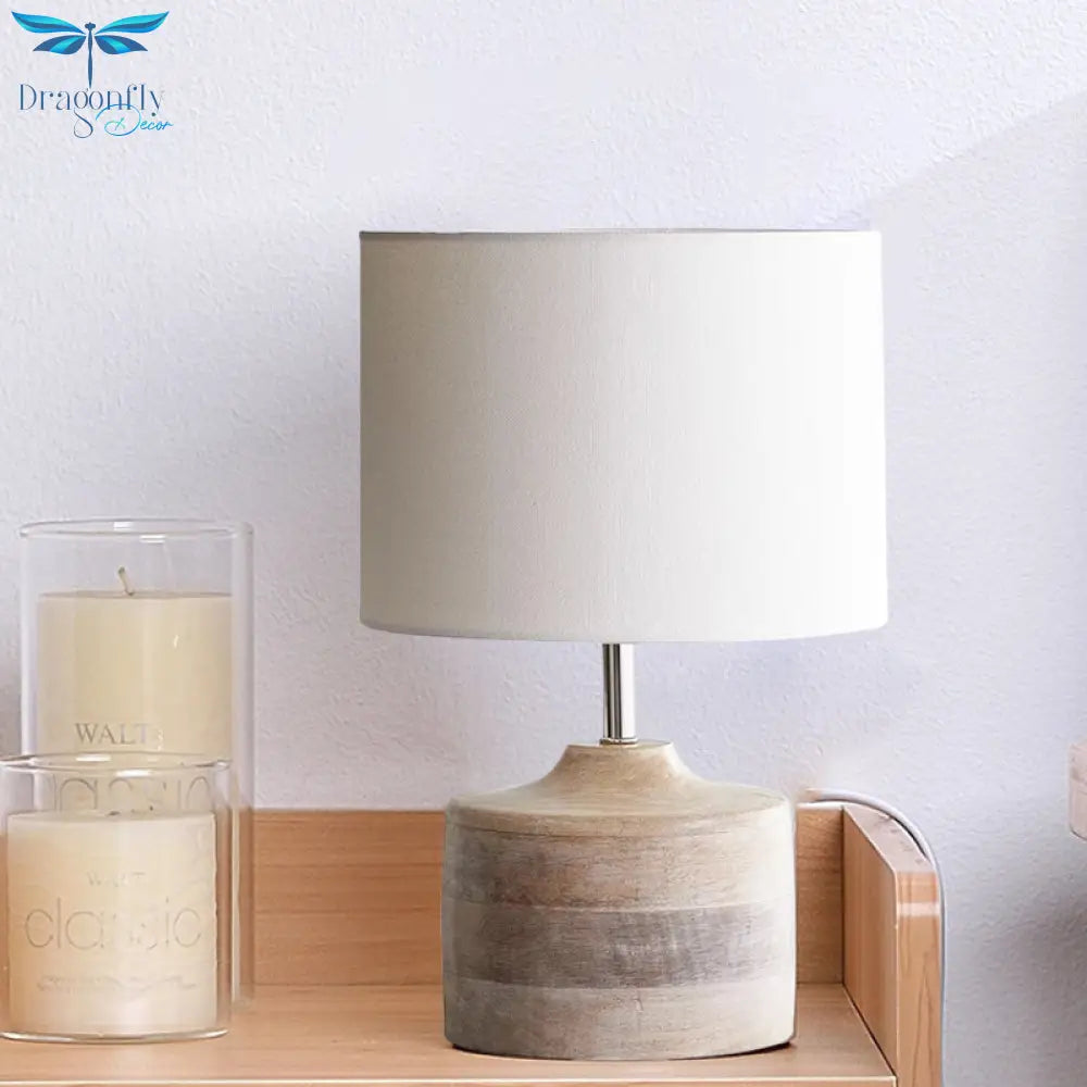 Aldhibah - Retro White Drum Shade Nightstand Lamp Style Fabric 1 - Bulb Bedside Reading Book Light