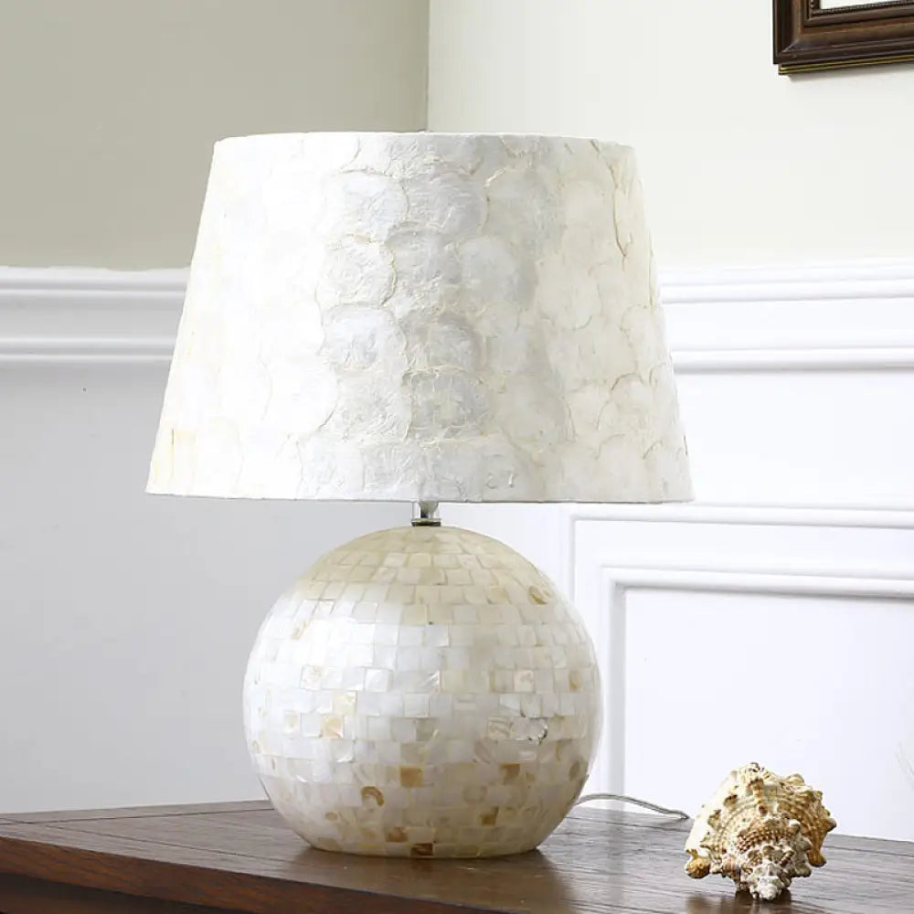 Aldib - Minimalist Globe Drum Table Light Single - Bulb Shell Night Stand Lamp White
