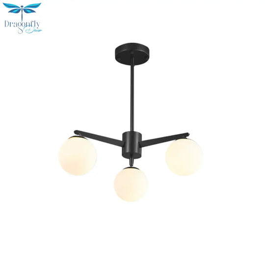 Alessandra - Opal Ball Chandelier Simple Style Glass 3 Lights White/Black Hanging Lamp For Living