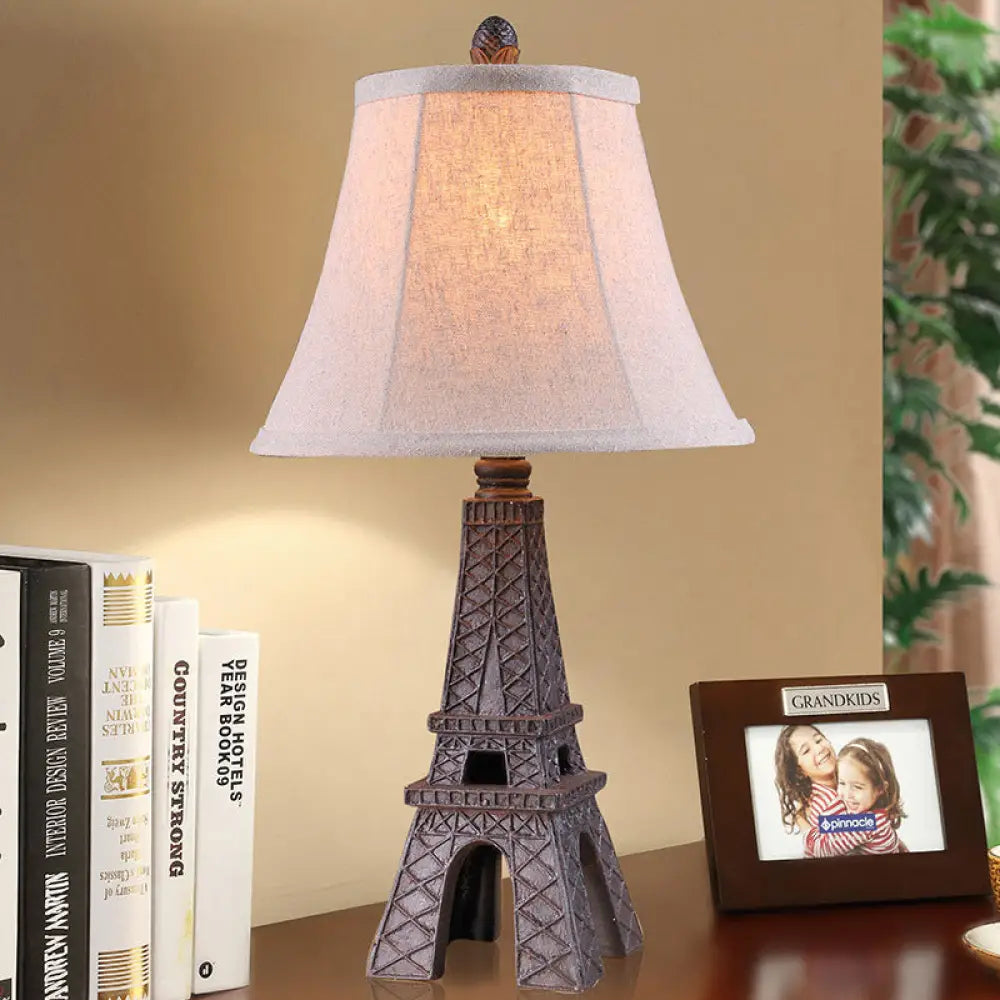 Alexa - Paradise Tower Desk Lamp With Paneled Bell Fabric Shade Flaxen