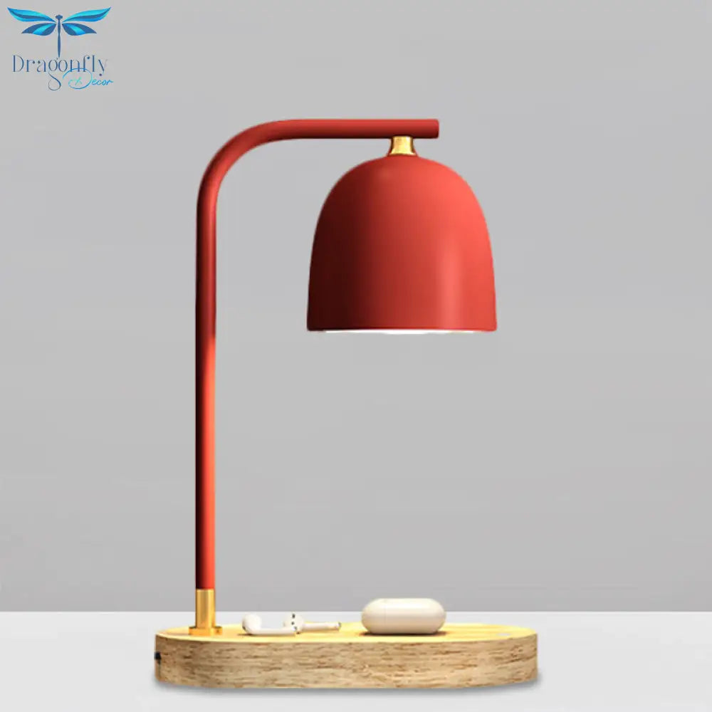 Alexandra - Minimalist Nightstand Light Black/White/Red Dome Wooden Lamp