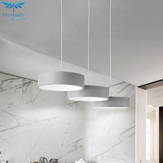 Algieba - Gray Drum Multi Light Pendant With Simplicity Led Metal Lighting