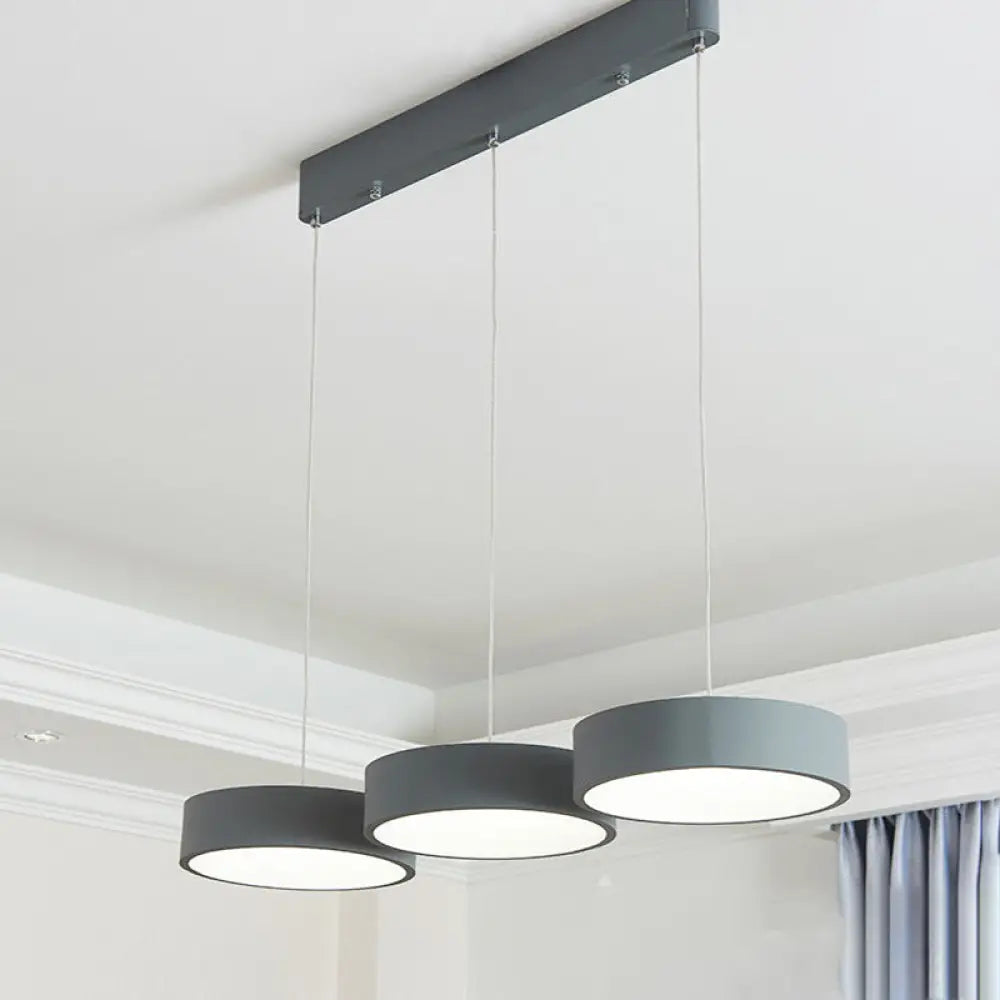 Algieba - Gray Drum Multi Light Pendant With Simplicity Led Metal Lighting Grey / Linear