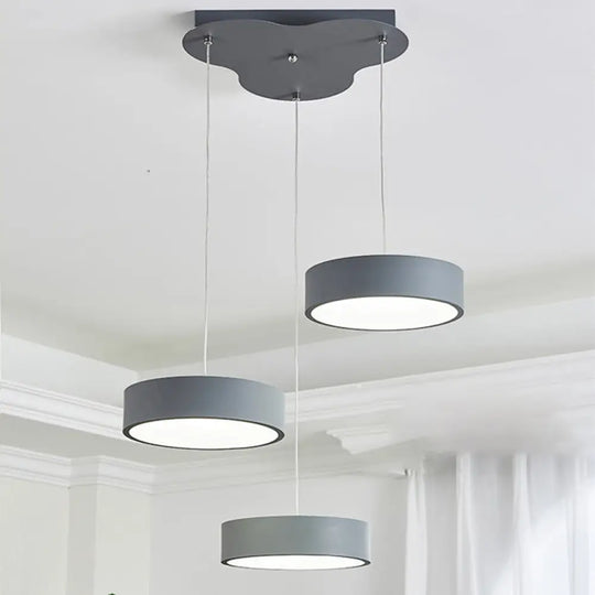 Algieba - Gray Drum Multi Light Pendant With Simplicity Led Metal Lighting Grey / Round