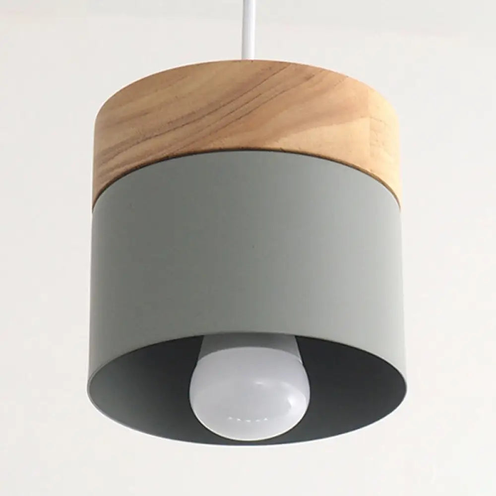 Alice - Minimalist Modern Wooden Top Pendant Light Metal Macarons 1 - Light Lighting Gray - Green