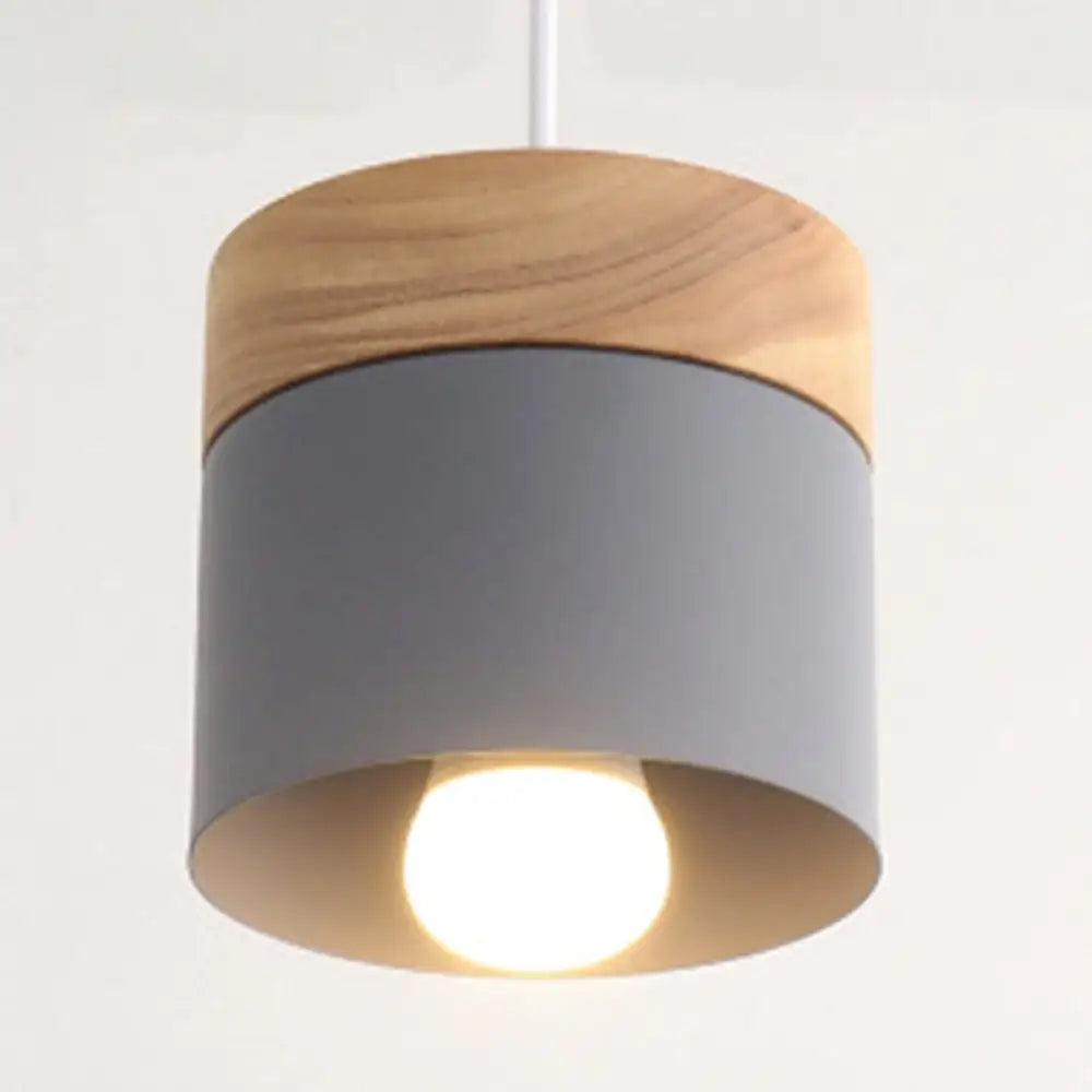 Alice - Minimalist Modern Wooden Top Pendant Light Metal Macarons 1 - Light Lighting Grey