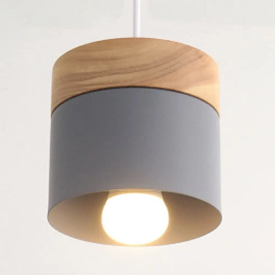 Alice - Minimalist Modern Wooden Top Pendant Light Metal Macarons 1 - Light Lighting Grey