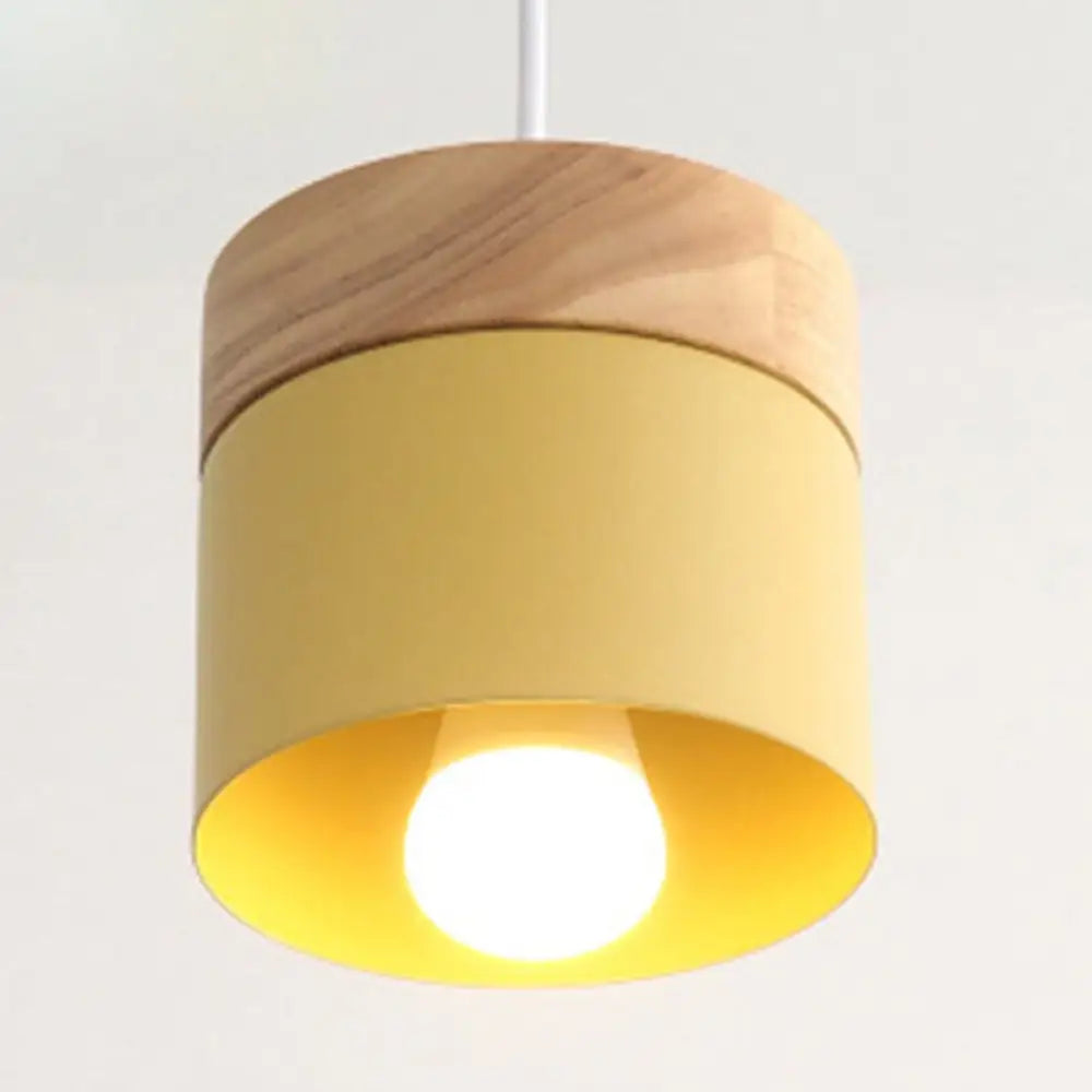 Alice - Minimalist Modern Wooden Top Pendant Light Metal Macarons 1 - Light Lighting Yellow