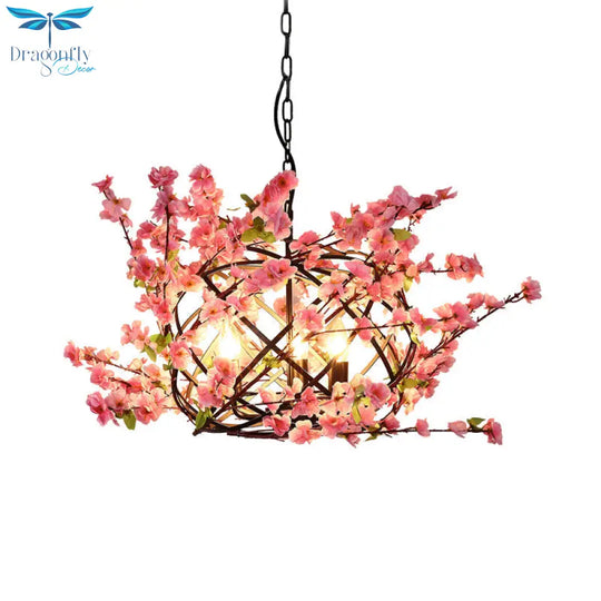 Alioth - Pink Flower Chandelier With Bird Nest Metal Pendant