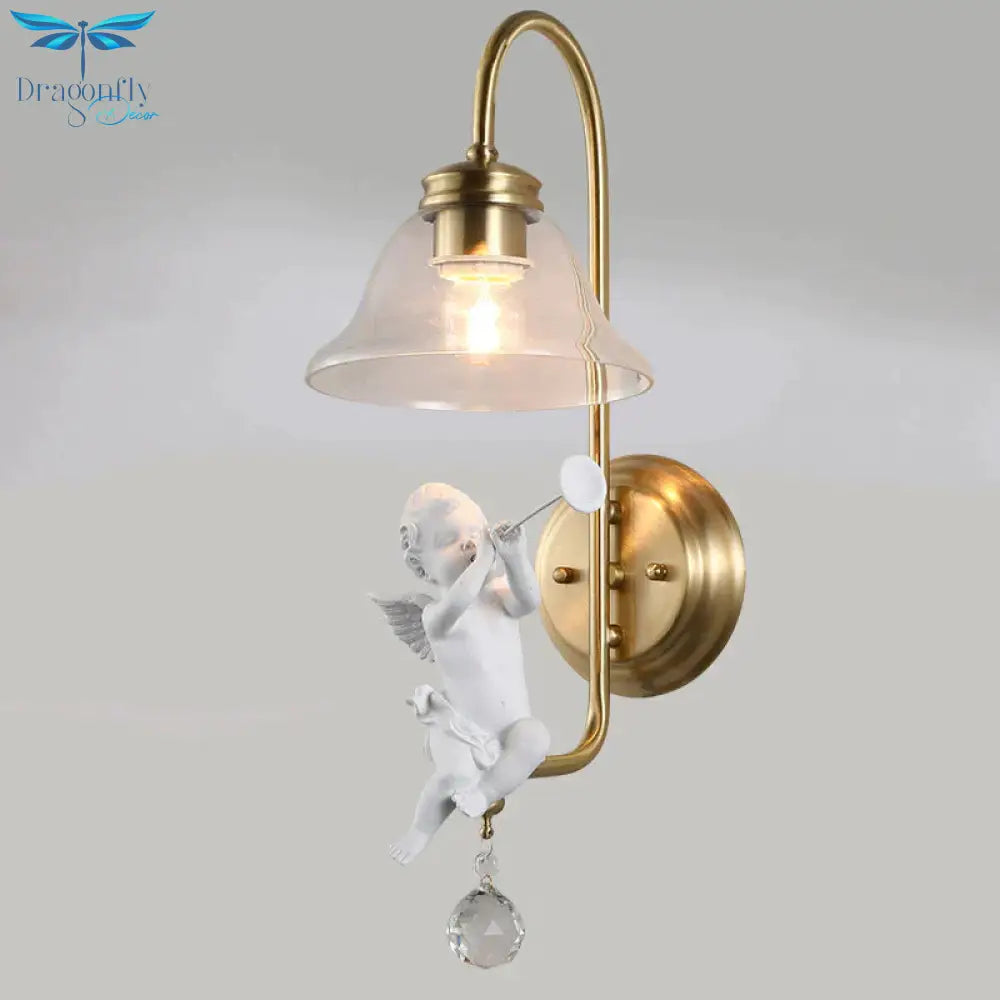 All Copper Personality North American Country Crystal Garden Angel Wall Lamp Bedside Living Room