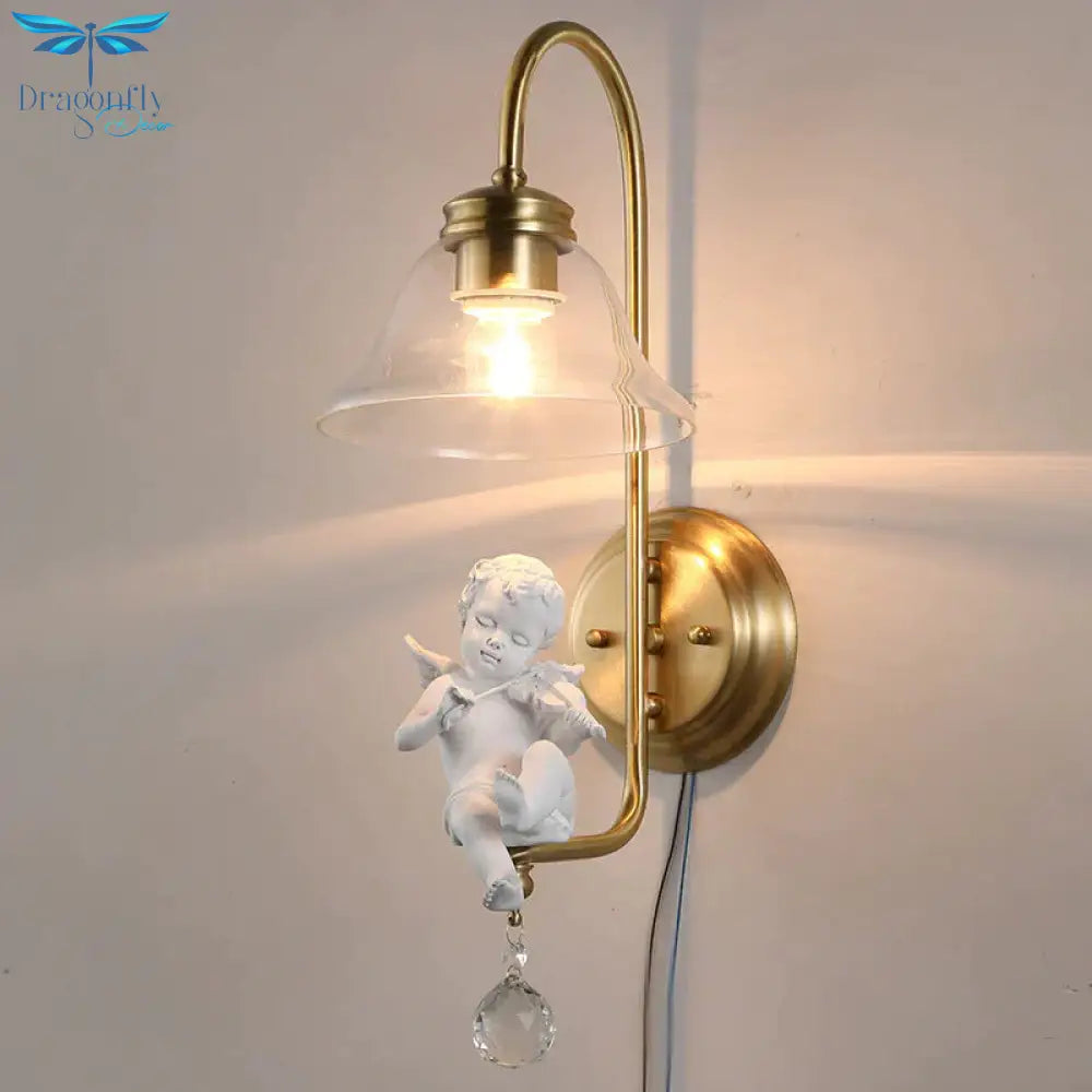 All Copper Personality North American Country Crystal Garden Angel Wall Lamp Bedside Living Room
