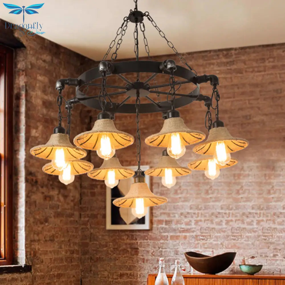 Almach - Stylish Warehouse Chandelier Light: Beige Metal Hanging Lamp With